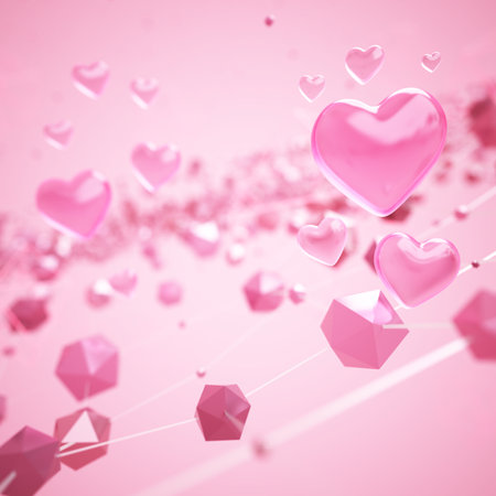 Heart 3D object. 3D illustration. Valentine Celebration greeting concept. love symbol romantic. minimal geometric. card art imagination. advertising graphic rendering. reflection modern decoration.の写真素材