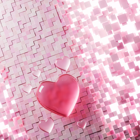 Heart 3D object. 3D illustration. Valentine Celebration greeting concept. love symbol romantic. minimal geometric. card art imagination. advertising graphic rendering. reflection modern decoration.の写真素材