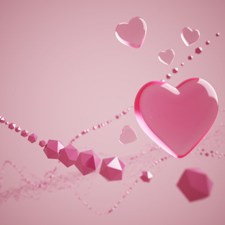 Heart 3D object. 3D illustration. Valentine Celebration greeting concept. love symbol romantic. minimal geometric. card art imagination. advertising graphic rendering. reflection modern decoration.の写真素材