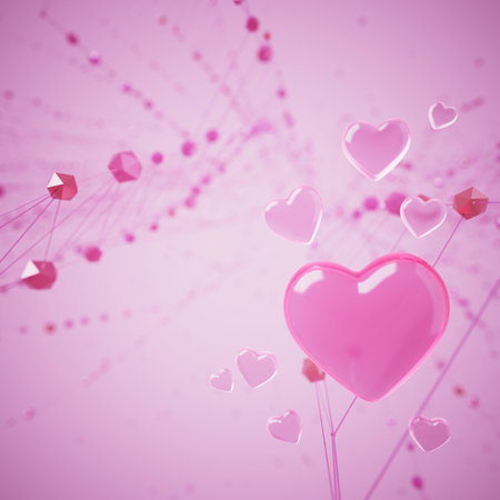 Heart 3D object. 3D illustration. Valentine Celebration greeting concept. love symbol romantic. minimal geometric. card art imagination. advertising graphic rendering. reflection modern decoration.の写真素材