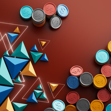 business technology digital 3D concept. coin money design. 3D illustration. finance commerce economy saving. abstract background connection. network trading transaction market futuristic infographic.の写真素材