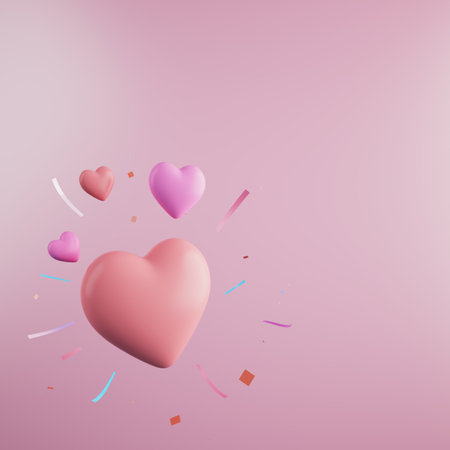 valentine day 3D illustration. red design background. celebration decoration love art. happy colour ideas. invitation card. pastel greeting holiday. cute heart gift craft. romantic abstract emotion.の写真素材