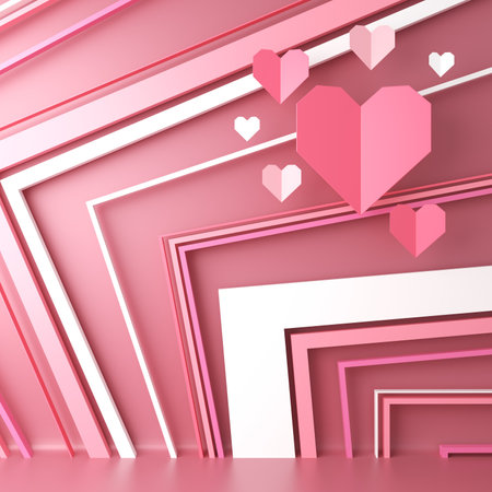 valentine day 3D illustration. red design background. celebration decoration love art. happy colour ideas. invitation card. pastel greeting holiday. cute heart gift craft. romantic abstract emotion.の写真素材