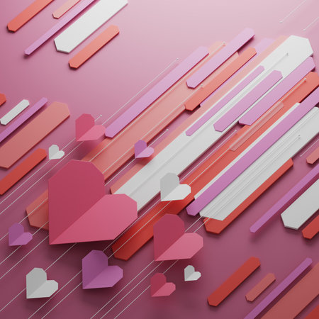 valentine day 3D illustration. red design background. celebration decoration love art. happy colour ideas. invitation card. pastel greeting holiday. cute heart gift craft. romantic abstract emotion.の写真素材