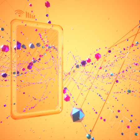 3D smartphone illustration background. technology abstract concept design. 3D rendering. digital object geometry. futuristic symbol device connection. blank copy space. business media app infomationの写真素材