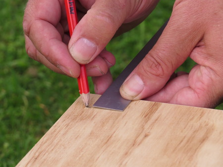 DIY measuring up wood ready to cutの写真素材