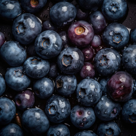 Blueberry background with water drops. top view. flat lay.の素材