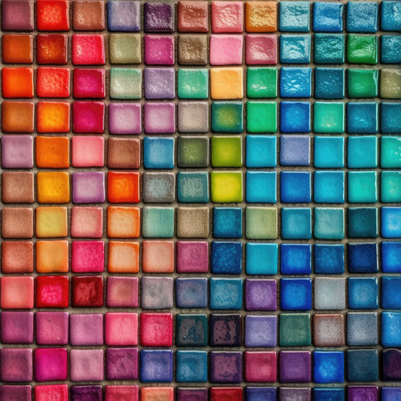 Colorful ceramic tile wall background and texture. close up view. seamless background patternの素材