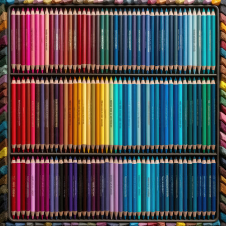 Colorful pencils in a box, close-up, Seamless background patternの素材