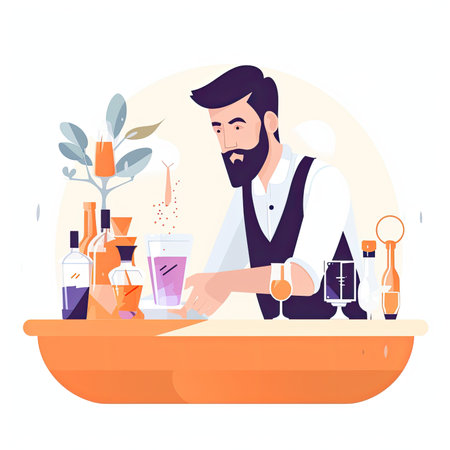 Bartender making cocktail. Colorful flat vector concept illustration.の素材