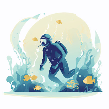 scuba diving. Vector illustration of a diver with a scuba mask.の素材