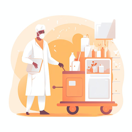 Vector illustration in flat style. Doctor in a white coat and hat with a stethoscope.の素材