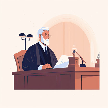 Lawyer in a courtroom. Vector illustration in flat cartoon style.の素材