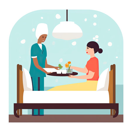 Nurse and patient in hospital. Vector illustration in flat style.の素材