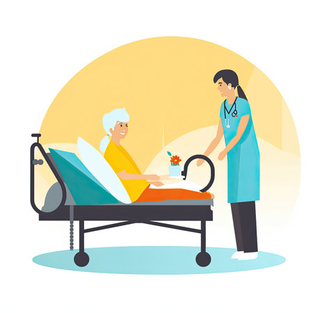 Nurse taking care of elderly woman in hospital. vector illustration.の素材