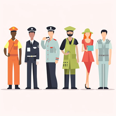 People of different professions. Policeman, police officer, fireman. vector illustrationの素材