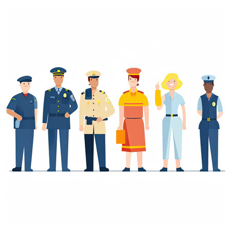 People of different professions. Policeman, police officer, stewardess, policeman, security guard. Flat vector illustration.の素材