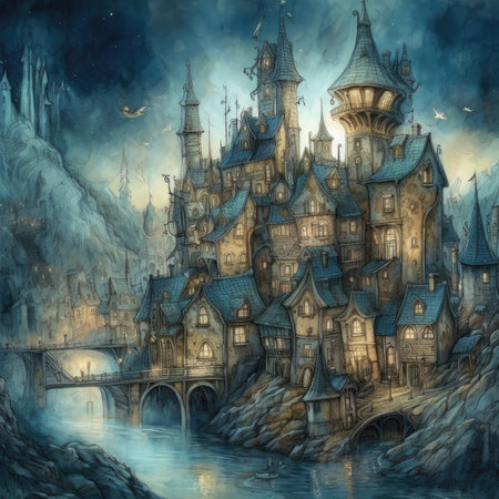 Magic Fairy Tale Castle. digital painting. Fantasy Illustration.の素材