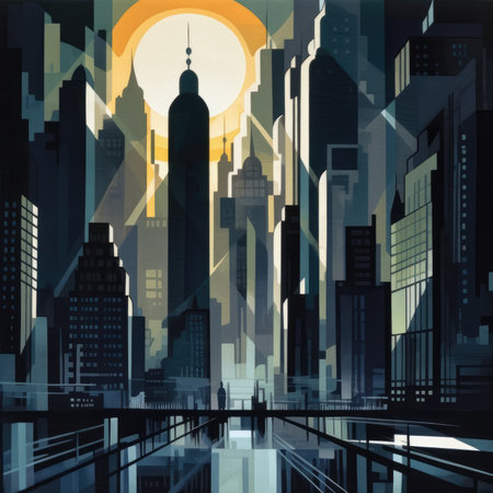 Modern cityscape with skyscrapers and sunlight. vector illustration.の素材