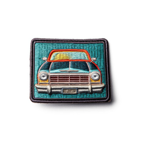 Classic car patch isolated on white background with clipping path, retro car patchの素材
