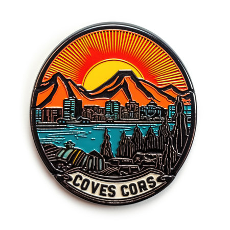 Metal badge with the image of Mt. Hood, Vancouver, Americaの素材