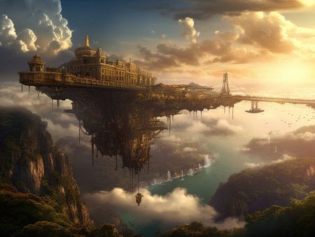 Panoramic view of Buda Castle in Budapest, Hungary. fantasy steampunk landscapeの素材