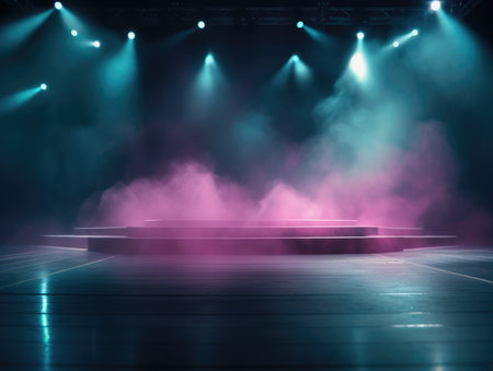 Stage Spotlight with Red and Blue Stage Lights, Stage Podium Scene, Stage Backgroundの素材