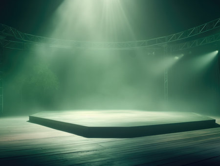 Empty stage with smoke and spotlights. 3D rendering.の素材