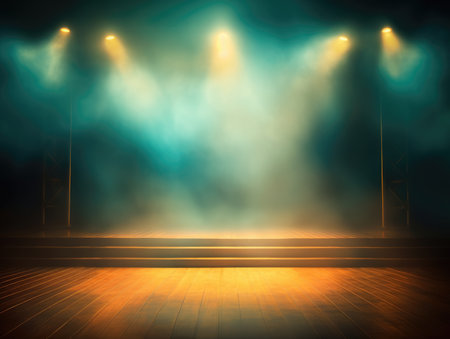 Empty stage with spotlights, smoke and spotlights. stage backgroundの素材