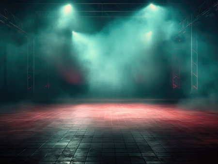 Empty stage with spotlights, smoke and spotlights. stage backgroundの素材