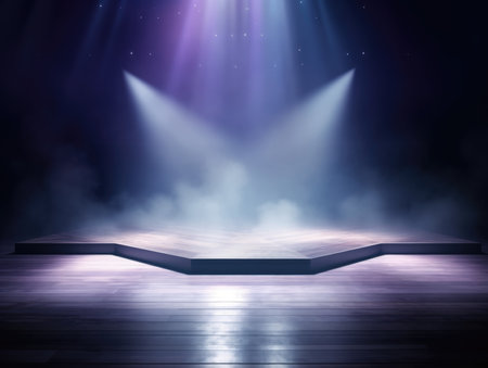 Empty stage with spotlights, smoke and spotlights. stage backgroundの素材