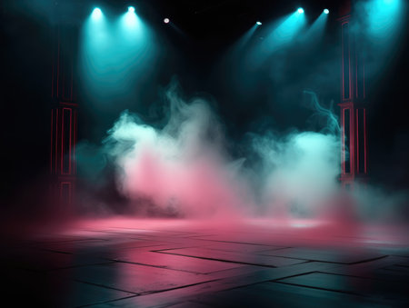 Theater scene with floodlights, smoke and spotlights. 3d renderingの素材