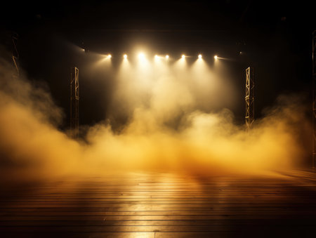 Stage lights and smoke on a dark background. stage lights, spotlightsの素材