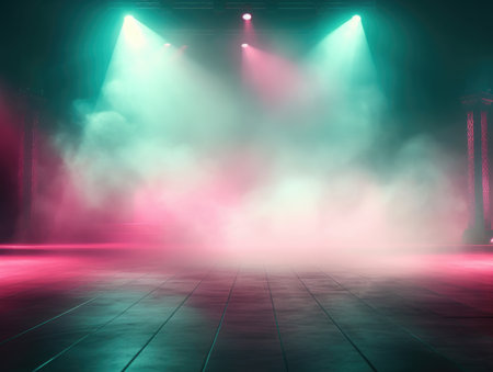Empty stage with spotlights, smoke and spotlights. stage backgroundの素材