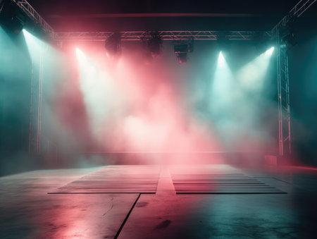 Stage Spotlight with Red and Blue Lighting, Stage Spotlight with Red Smoke, Stage Backgroundの素材