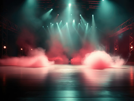 Stage Spotlight with Red Stage Lights, Stage Spotlight on a Stage, Stage Backgroundの素材