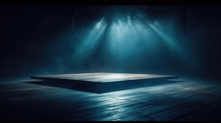 Empty stage in a dark room with lights and smoke. 3d renderingの素材