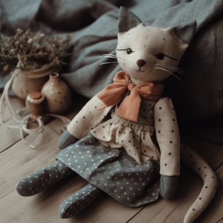 Cute cat doll in a rustic style. selective focus.の素材