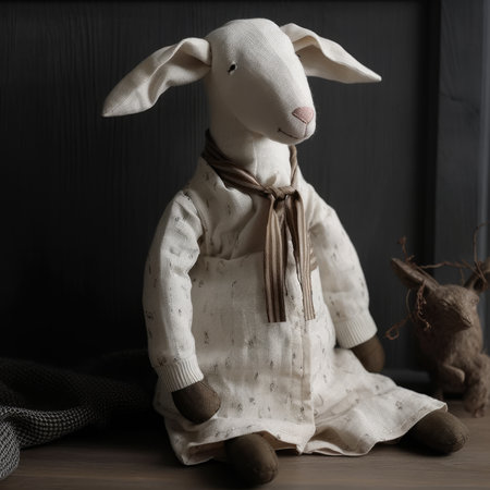 Easter bunny doll on a wooden background. Easter holiday concept.の素材