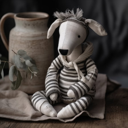 handmade rag doll with milk jug and eucalyptus branch , simple handmade linen wool toyの素材