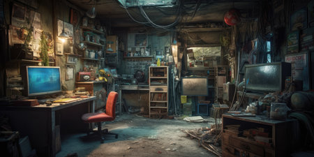 Abandoned old shop in the city of Bangkok, Thailand. Realistic Post Apocalypse Landscapeの素材