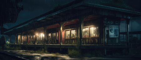 Old train station at night. long exposure. long exposure shot. Realistic Post Apocalypse Landscapeの素材