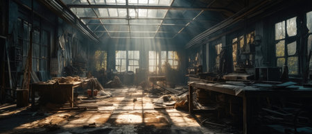 Abandoned industrial interior. 3d render, 3d illustration, Realistic Post Apocalypse Landscapeの素材