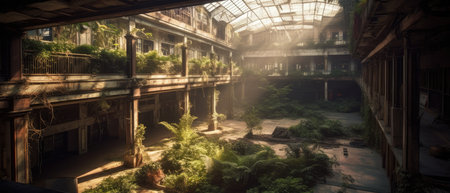 View of an abandoned building in the city of London, UK. Realistic Post Apocalypse Landscapeの素材