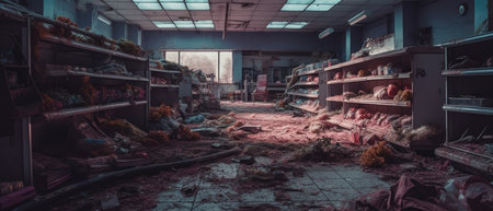 Abandoned factory warehouse, industrial interior, toned image. Realistic Post Apocalypse Landscapeの素材