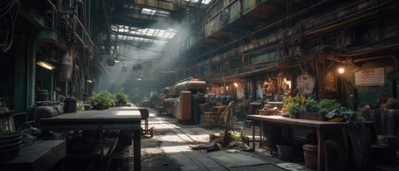 Old Market in Bangkok, Thailand. Panoramic view of the old market. Realistic Post Apocalypse Landscapeの素材