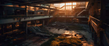 High angle view of a construction site in the city at night. Realistic Post Apocalypse Landscapeの素材