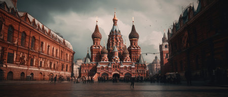 St. Basil's Cathedral on Red Square in Moscow, Russia. Realistic Post Apocalypse Landscapeの素材