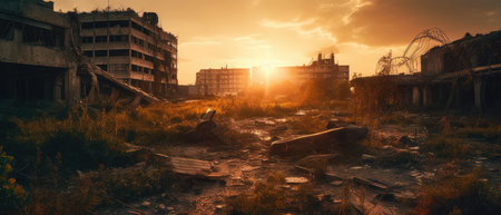 Ruins of a very heavily polluted industrial factory, industrial series. Realistic Post Apocalypse Landscapeの素材