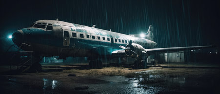 Airplane in the parking lot at night. mixed media. Mixed media, Realistic Post Apocalypse Landscapeの素材